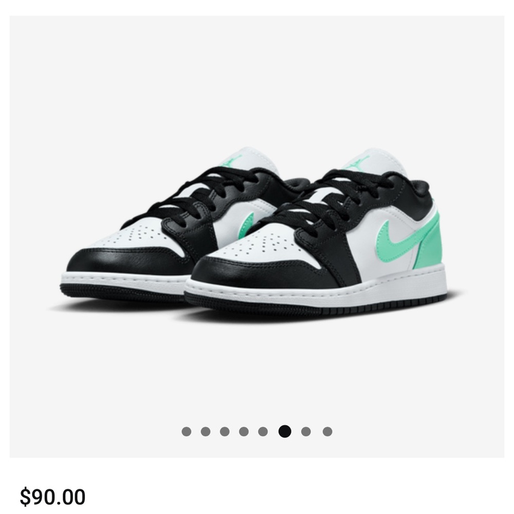 Air Jordan 1 Low GS – Size 4Y - White / Black / Green Glow